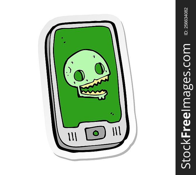 sticker of a cartoon virus on mobile phone