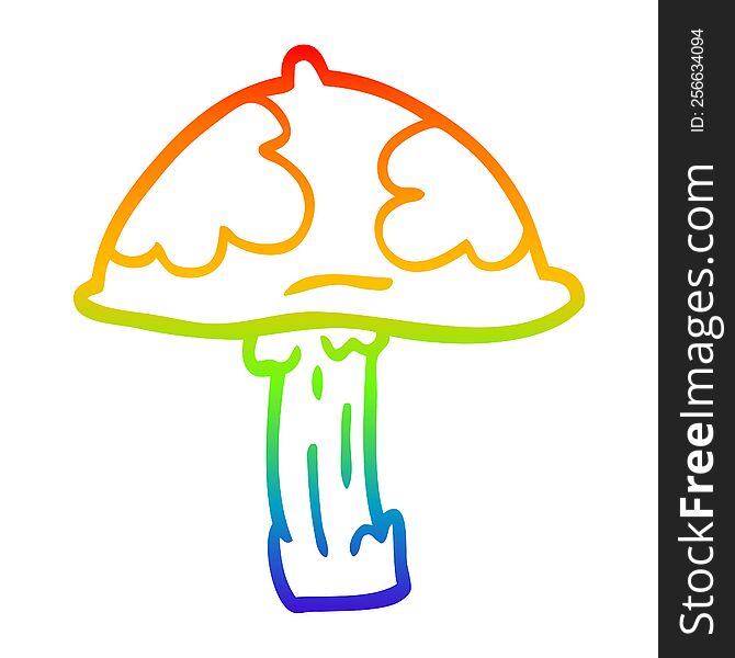rainbow gradient line drawing of a cartoon wild mushroom