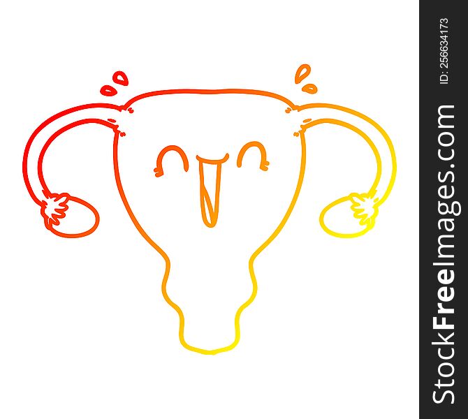 warm gradient line drawing of a cartoon happy uterus