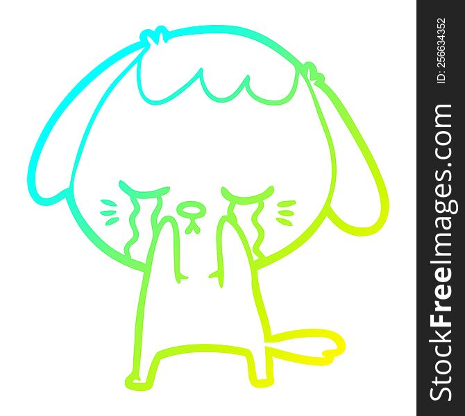 cold gradient line drawing of a cute puppy crying cartoon