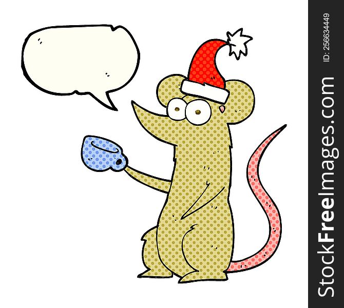 Comic Book Speech Bubble Cartoon Mouse Wearing Christmas Hat