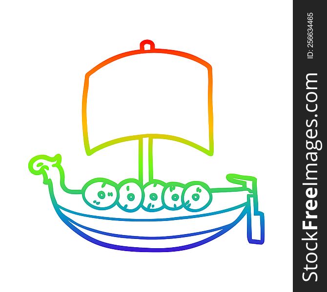 Rainbow Gradient Line Drawing Cartoon Viking Boat