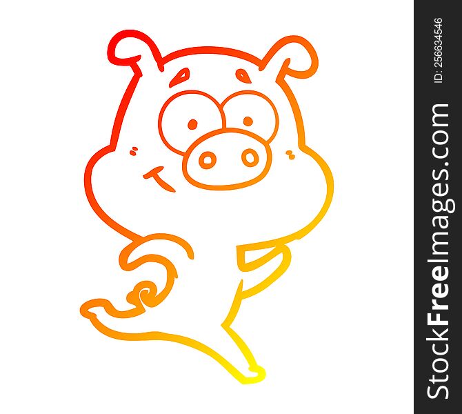 Warm Gradient Line Drawing Happy Cartoon Pig Running