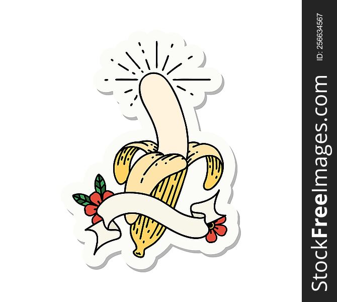 sticker of a tattoo style peeled banana