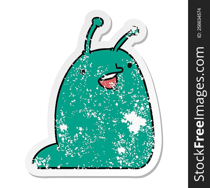 Distressed Sticker Cartoon Of A Cute Kawaii Slug