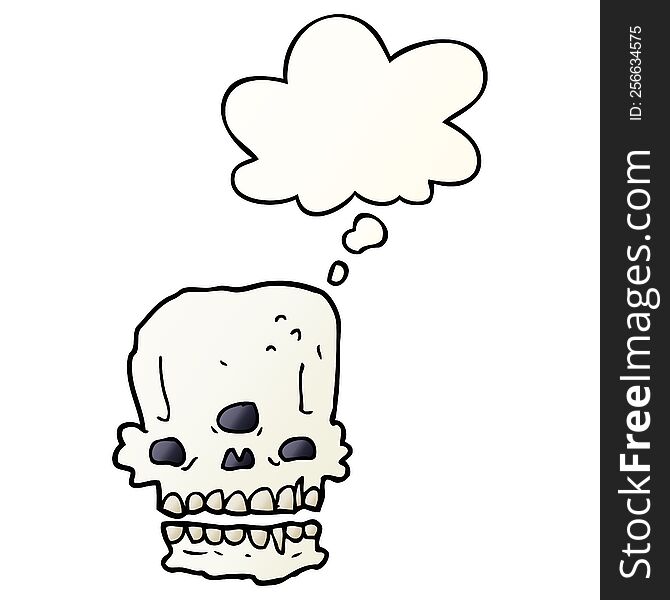 cartoon spooky skull with thought bubble in smooth gradient style
