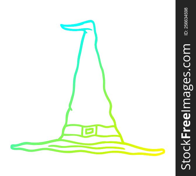 Cold Gradient Line Drawing Cartoon Witch Hat