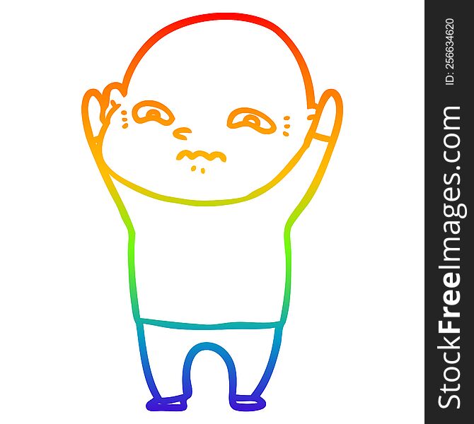 rainbow gradient line drawing of a cartoon nervous man