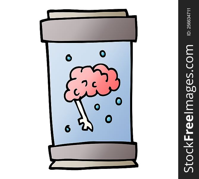 cartoon doodle brain in jar