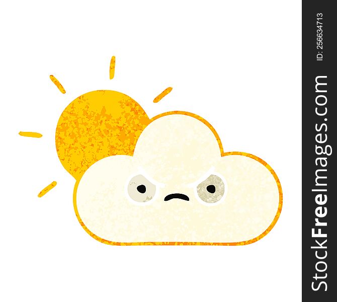 Retro Illustration Style Cartoon Sunshine And Cloud