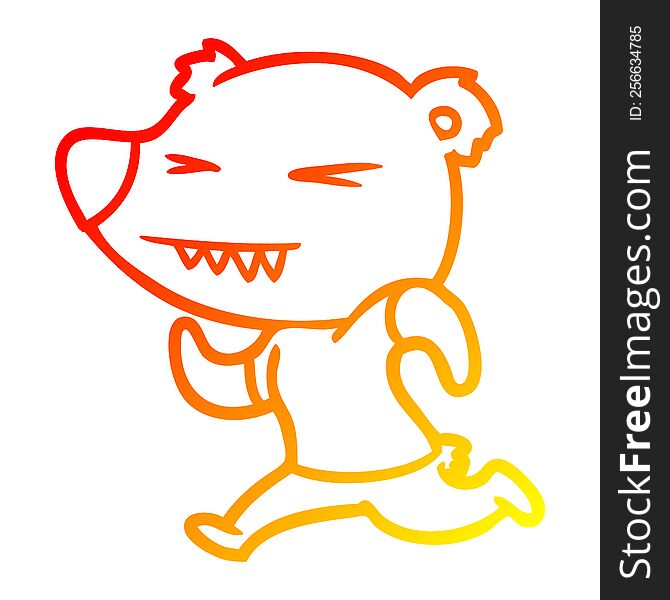 Warm Gradient Line Drawing Angry Bear Cartoon Running