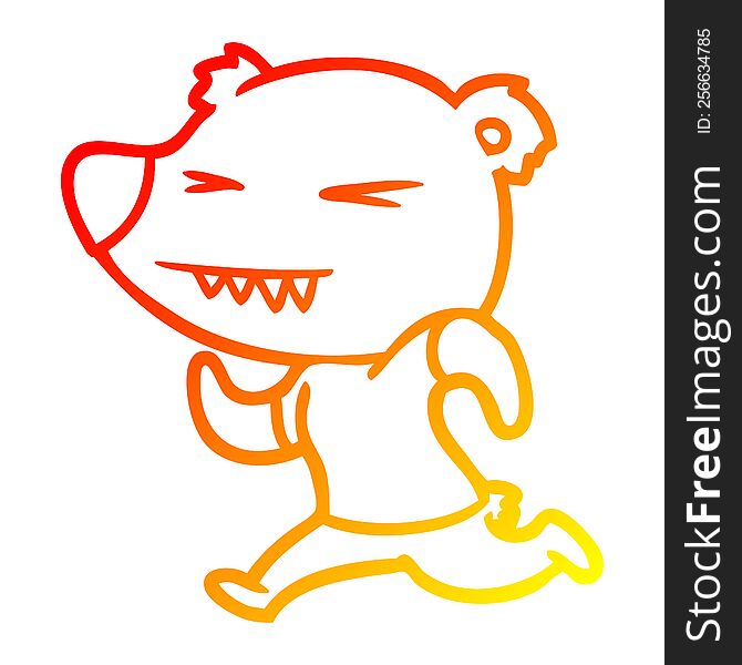 warm gradient line drawing angry bear cartoon running