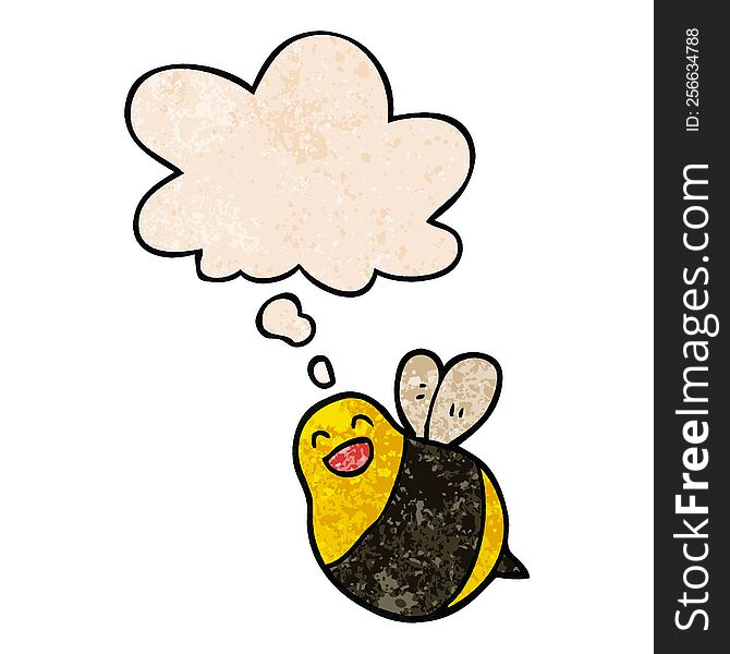 cartoon bee with thought bubble in grunge texture style. cartoon bee with thought bubble in grunge texture style