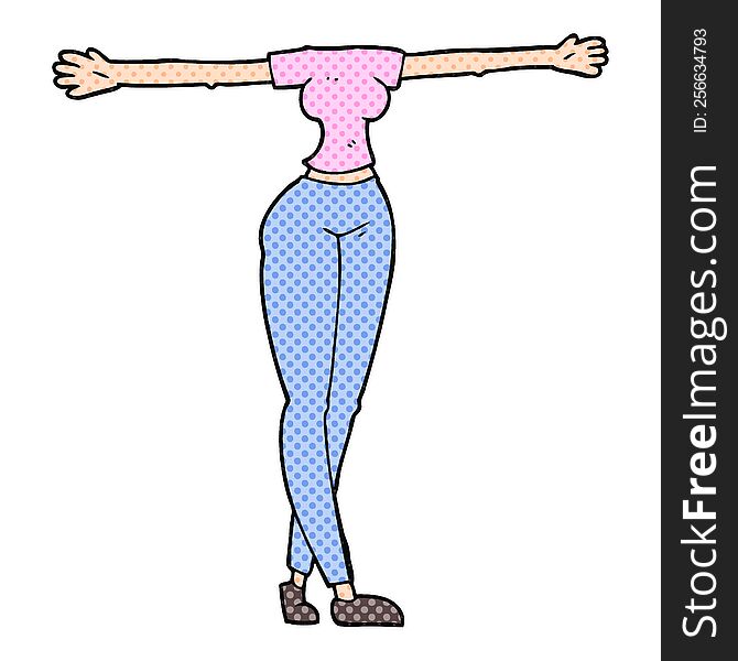 freehand drawn cartoon female body with wide arms