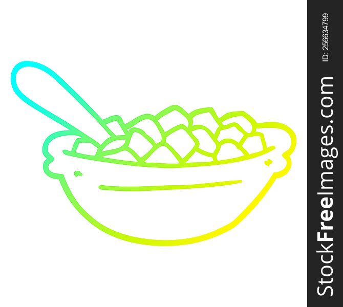 Cold Gradient Line Drawing Cartoon Cereal Bowl