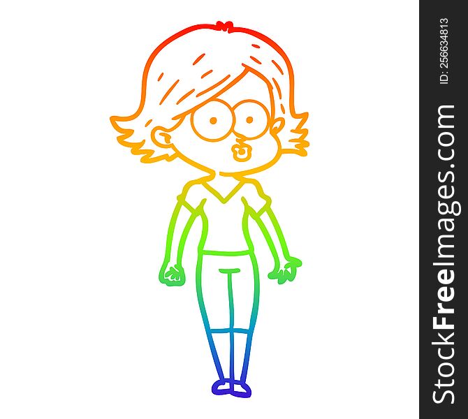Rainbow Gradient Line Drawing Cartoon Girl Pouting