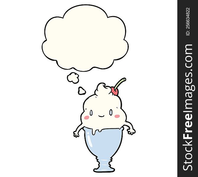 Cute Cartoon Ice Cream And Thought Bubble
