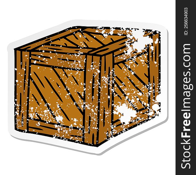 Distressed Sticker Cartoon Doodle Of A Wooden Crate