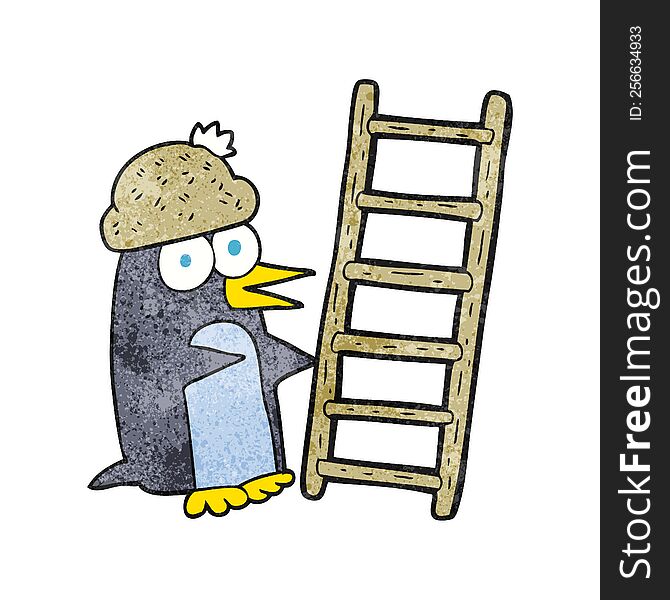 freehand drawn texture cartoon penguin with ladder
