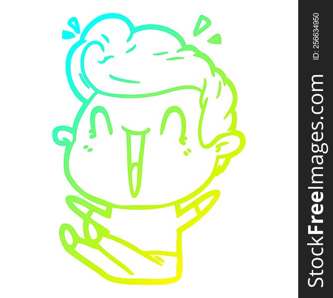 cold gradient line drawing of a cartoon excited man