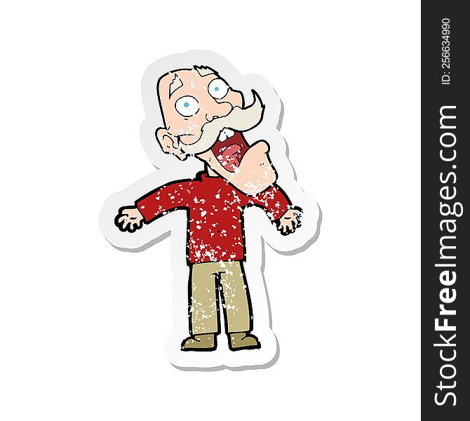 retro distressed sticker of a cartoon terrified old man