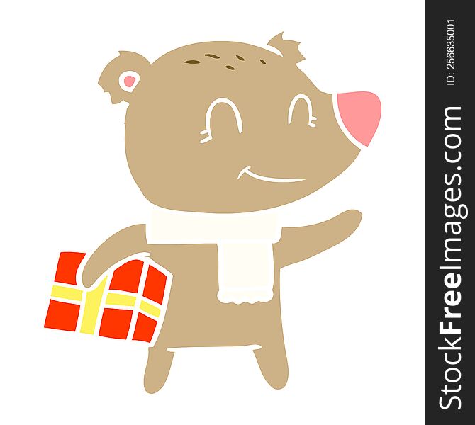 friendly bear with xmas gift and scarf