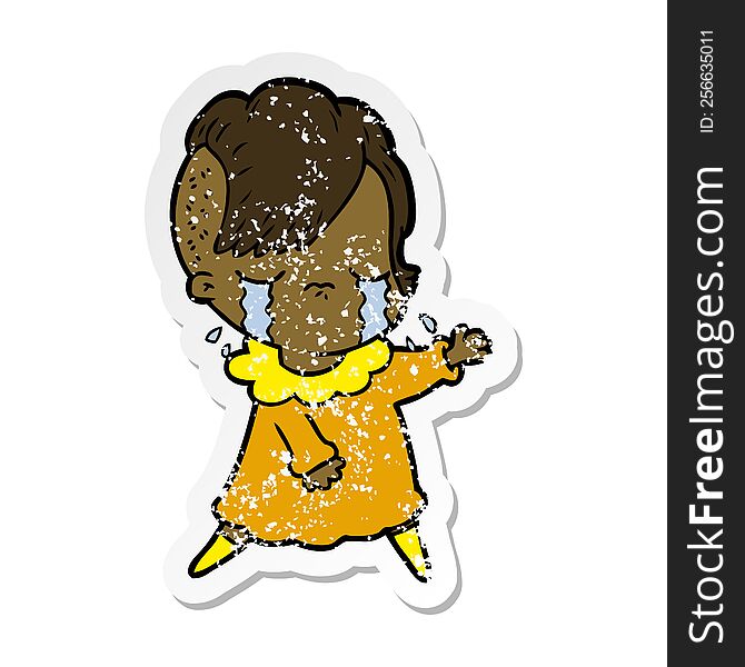 distressed sticker of a cartoon crying girl