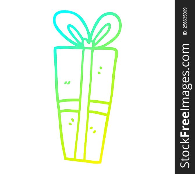 cold gradient line drawing of a cartoon wrapped gift
