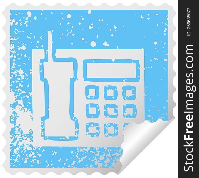 Distressed Square Peeling Sticker Symbol Telephone