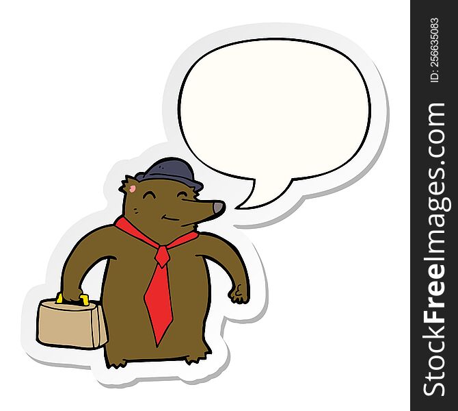 Cartoon Business Bear And Speech Bubble Sticker
