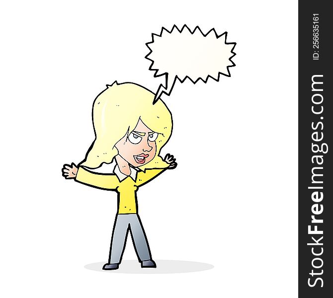 Cartoon Woman Gesturing With Speech Bubble