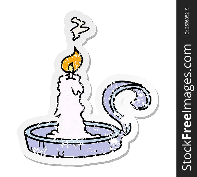 distressed sticker cartoon doodle of a candle holder and lit candle