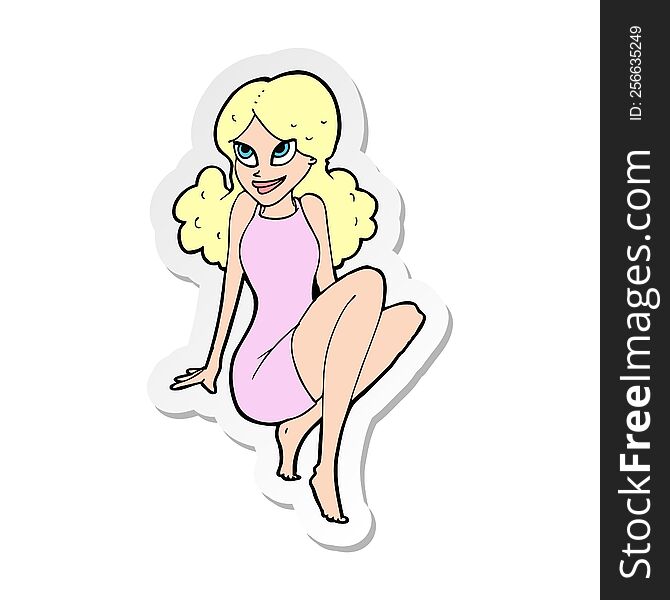 sticker of a cartoon attractive woman posing