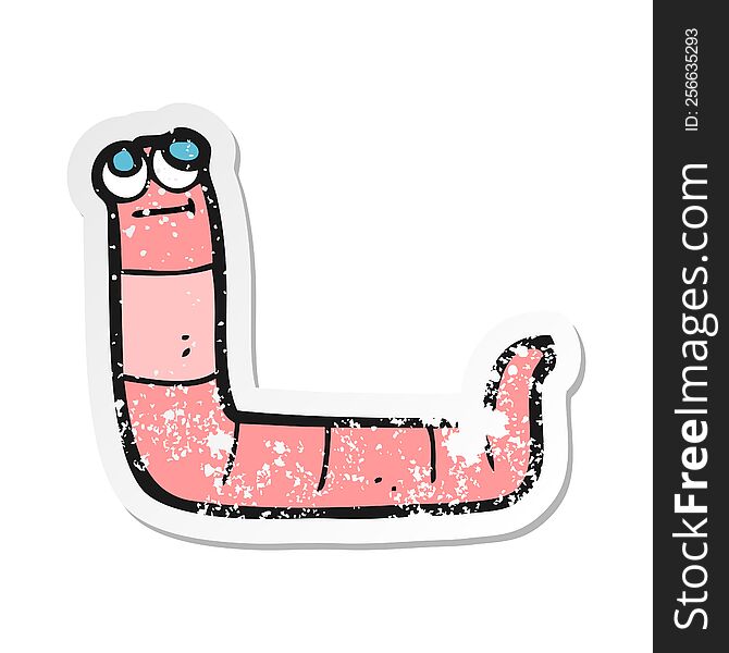 Retro Distressed Sticker Of A Cartoon Worm