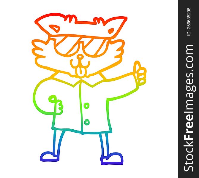 Rainbow Gradient Line Drawing Cartoon Cool Cat
