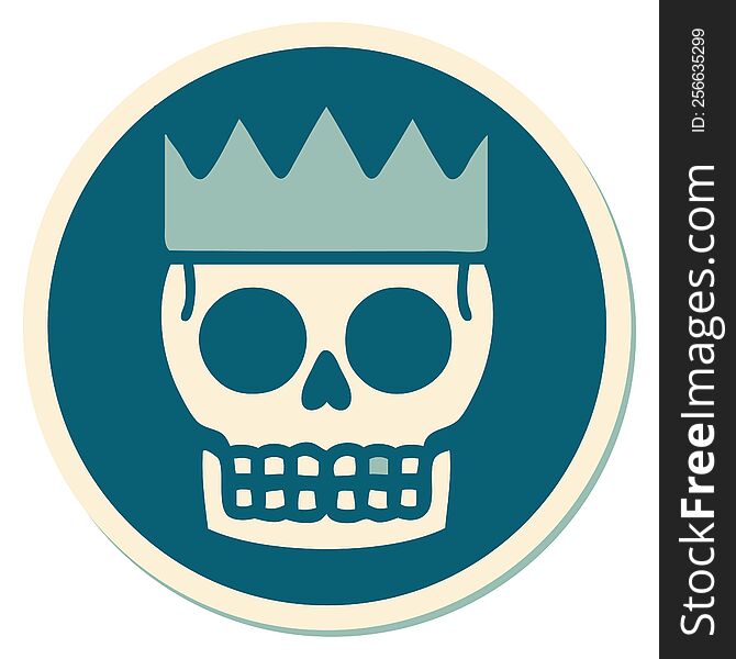 sticker of tattoo in traditional style of a skull and crown. sticker of tattoo in traditional style of a skull and crown