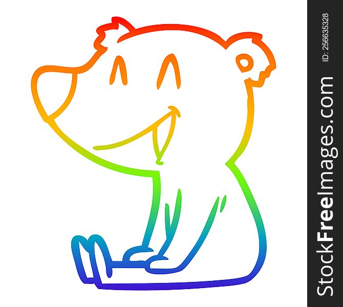 Rainbow Gradient Line Drawing Sitting Bear Cartoon