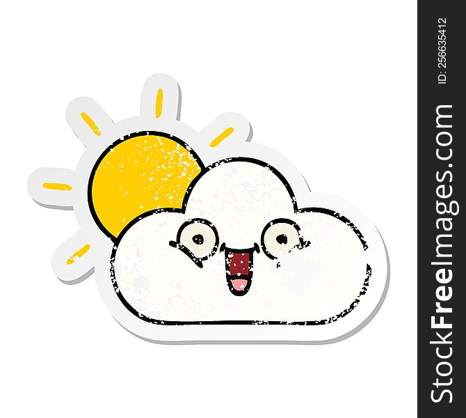 Distressed Sticker Of A Cute Cartoon Sunshine And Cloud