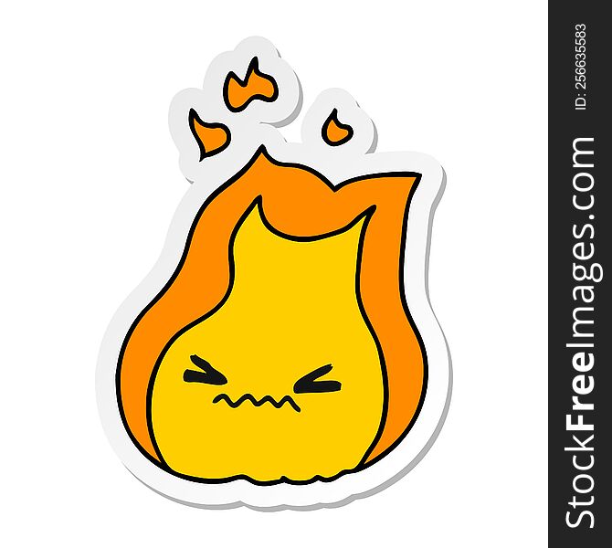 freehand drawn sticker cartoon of cute kawaii fire flame