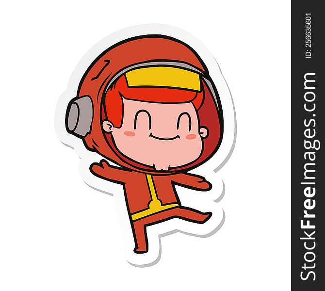 Sticker Of A Happy Cartoon Astronaut Man