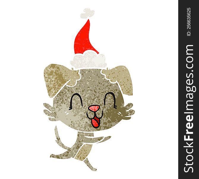 Laughing Retro Cartoon Of A Dog Wearing Santa Hat