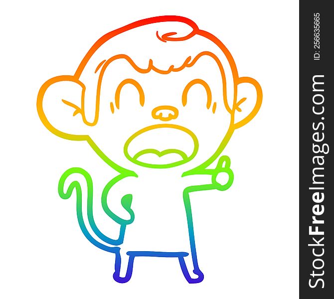 rainbow gradient line drawing yawning cartoon monkey