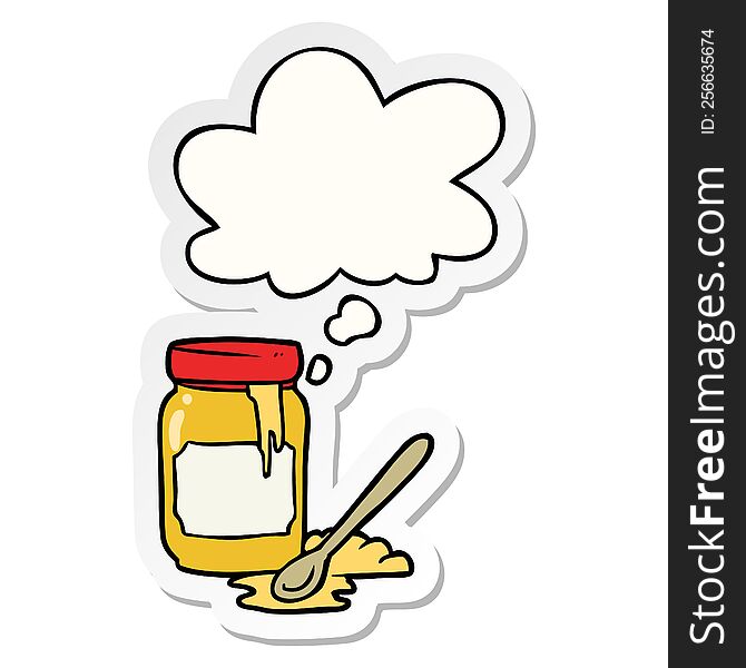 cartoon jar of honey with thought bubble as a printed sticker