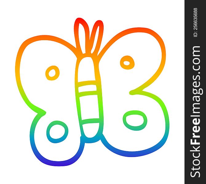 Rainbow Gradient Line Drawing Cartoon Butterfly