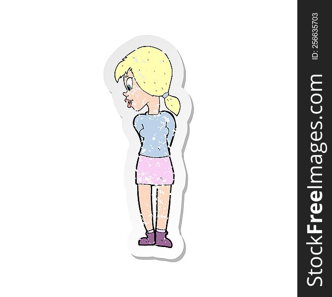 Retro Distressed Sticker Of A Cartoon Pretty Girl
