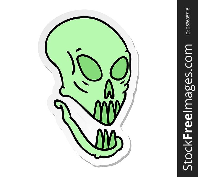Sticker Cartoon Doodle Of A Skull Head