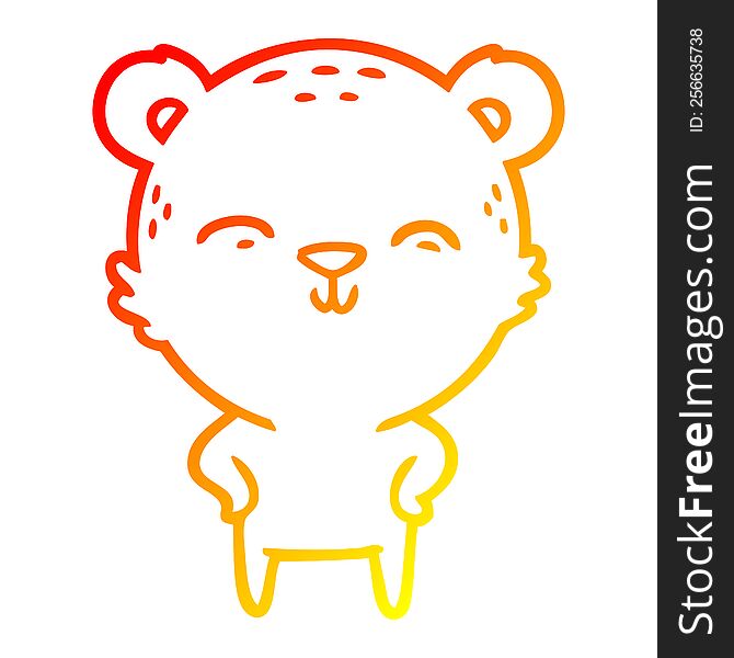 warm gradient line drawing of a happy cartoon bear with hands on hips