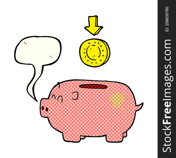 freehand drawn comic book speech bubble cartoon piggy bank