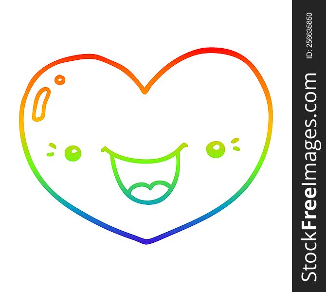 rainbow gradient line drawing of a cartoon love heart character