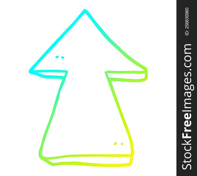 cold gradient line drawing of a cartoon pointing arrow